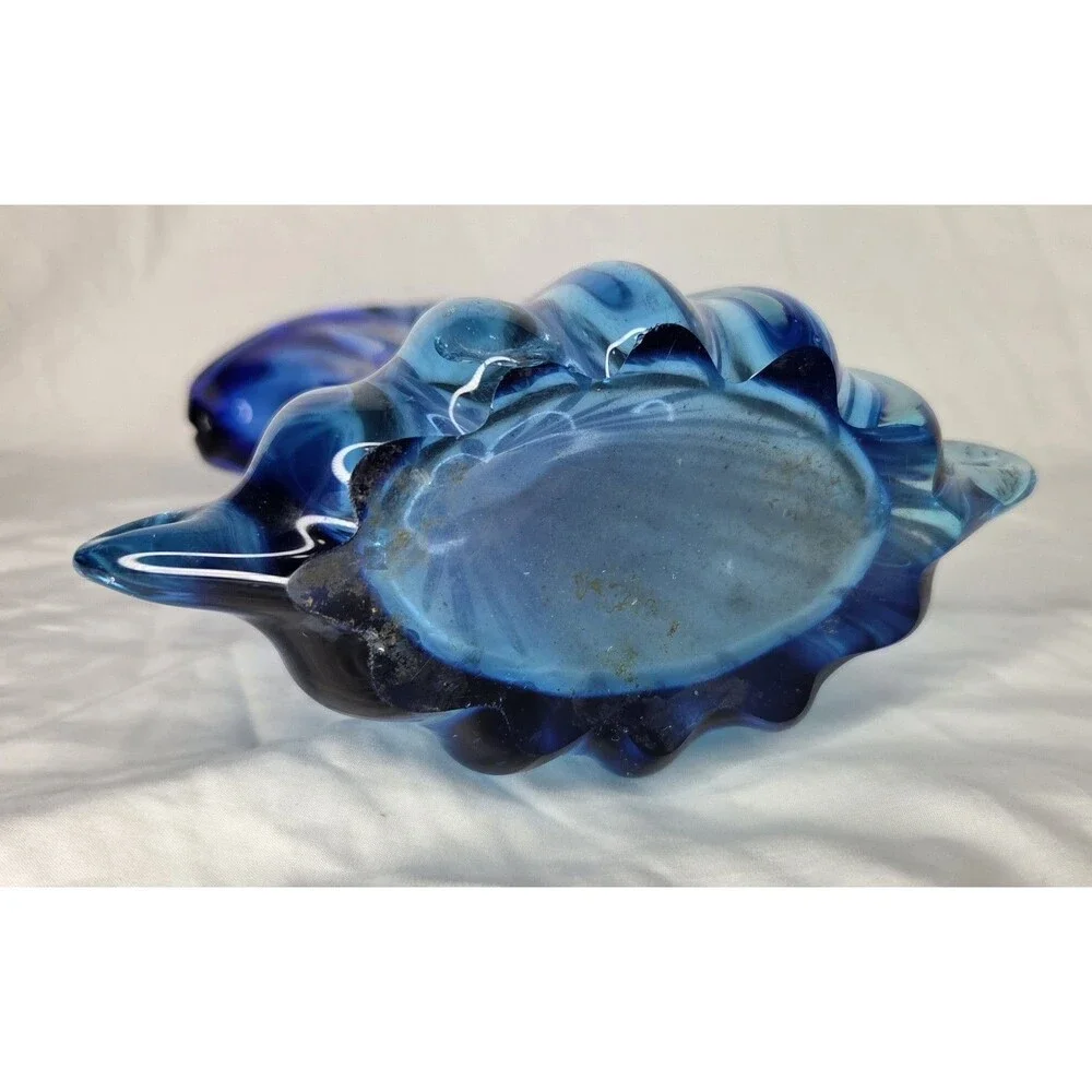 Large Vintage Mid Century Murano Mermaid Tail Blue Glass Vase No Tag & Chips